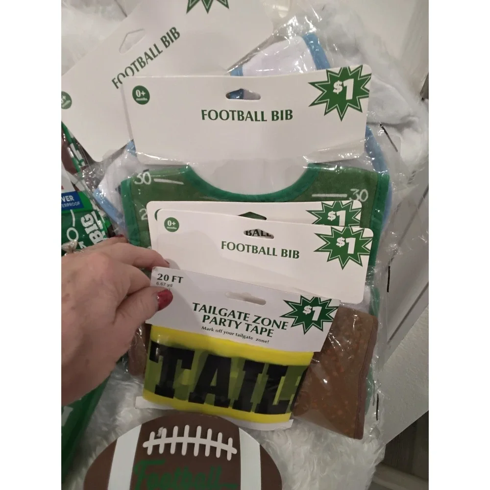 Football Party Supplies Pack‎ Cups Bibs Tape Coasters Tablecover